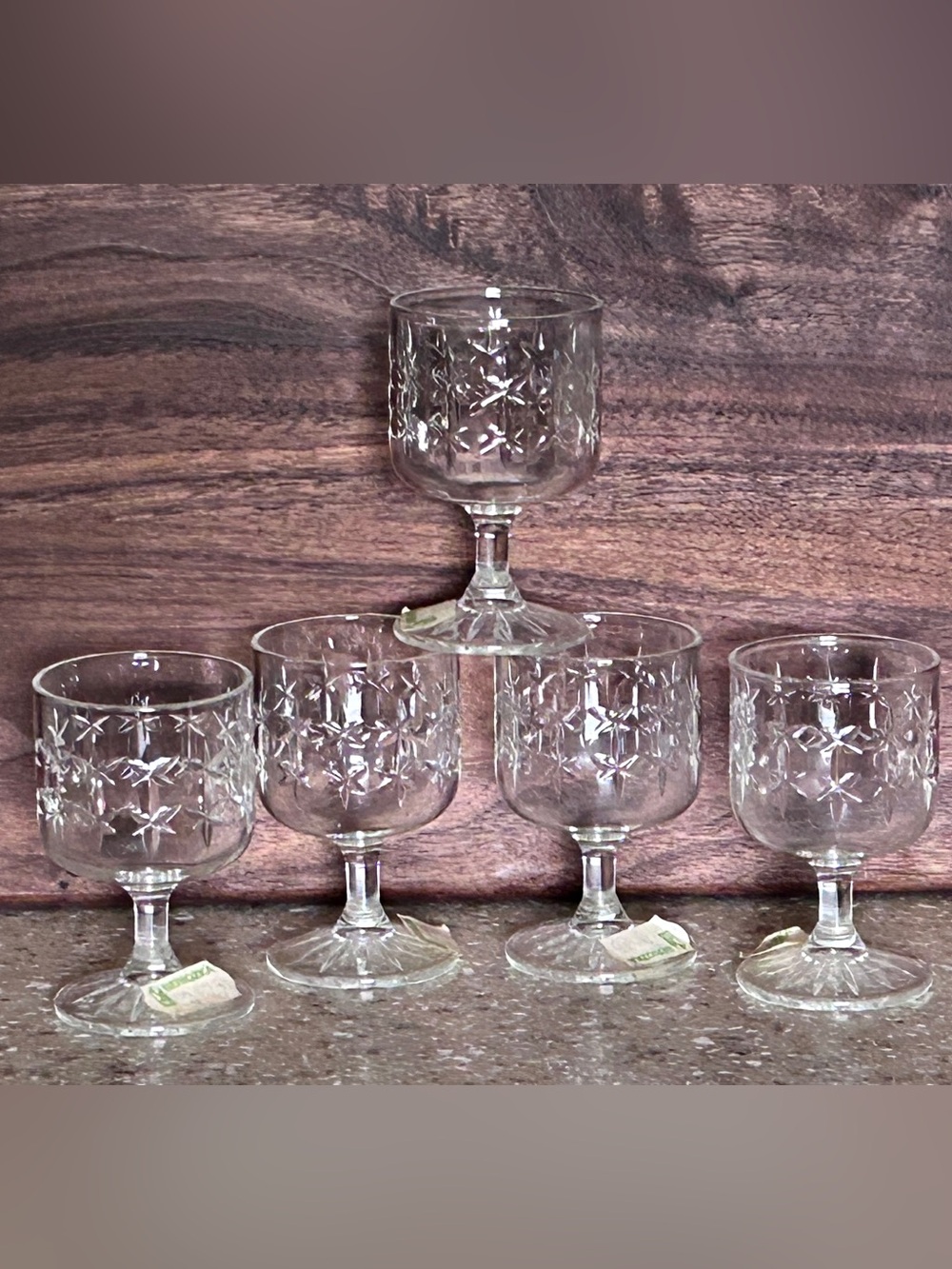 USSR Beriozka Beryozka 5pc Crystal Stemmed Cordials w/ Original Price Stickers